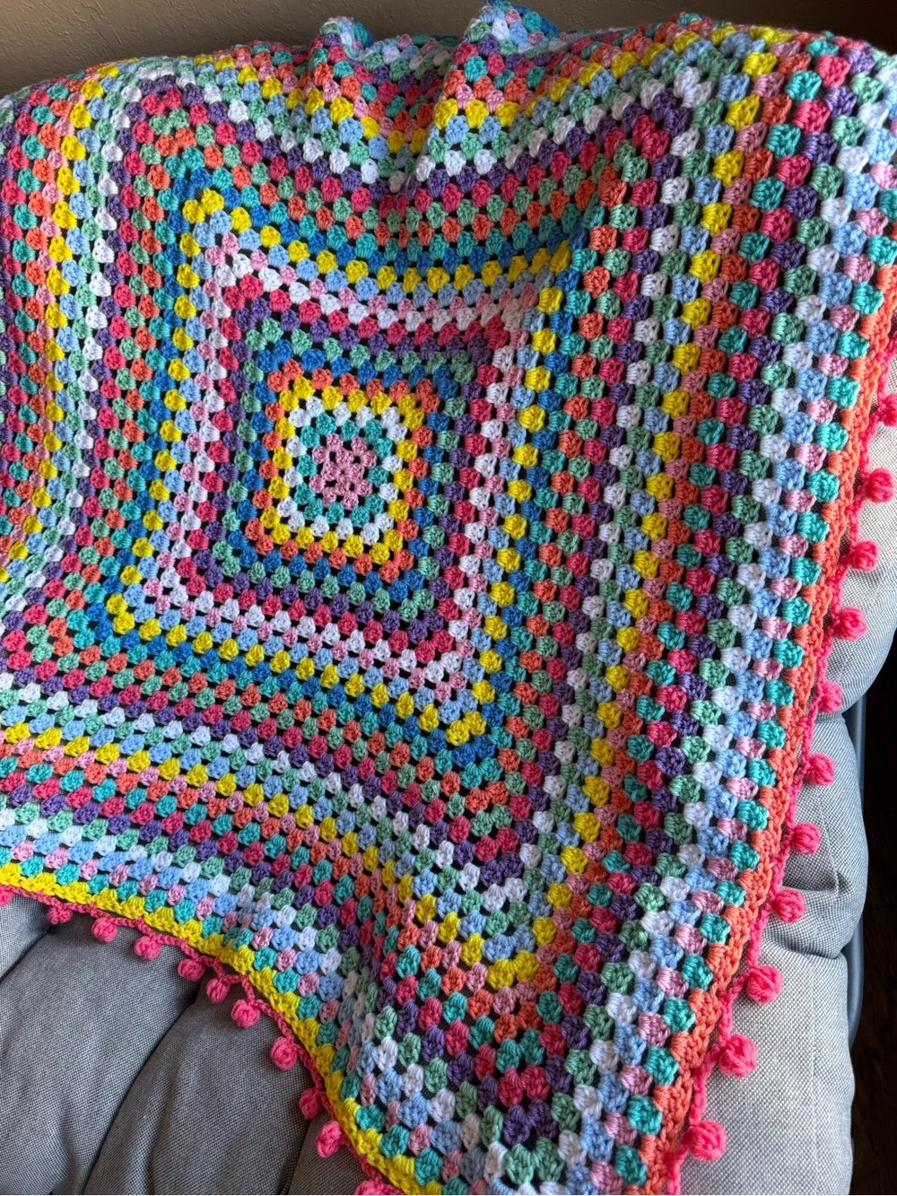 Hand Crafted Multicolor Crochet Granny Square Throw Blanket